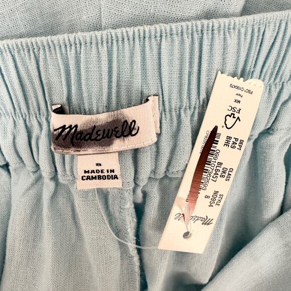 Madewell Linen Blend Pull On Straight Crop Pant Blue Heron Pockets US 8 NWT - Picture 6 of 14